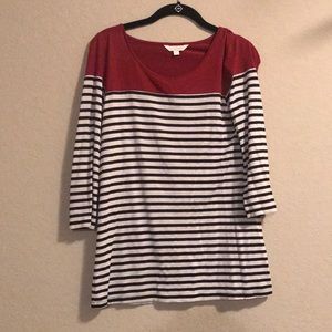 Maroon and striped shirt